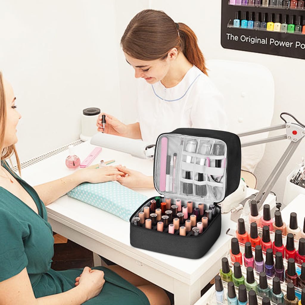 MAYCREATE Nail Polish Organizer Box, Travel Nail Polish Organizer Makeup Bag with Handle, Double-layer Nail Art Tools Bag for 30 Bottle of Nail Polish, Portable Large Capacity Carrying Case MAYCREATE Nail Polish Organizer Box, Travel Nail Polish Organizer Makeup Bag with Handle, Double-layer Nail Art Tools Bag for 30 Bottle of Nail Polish, Portable Large Capacity Carrying Case